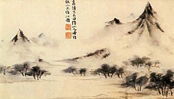 山の上に霧がかかる下尾 1707 年の伝統的な中国 Oil Paintings